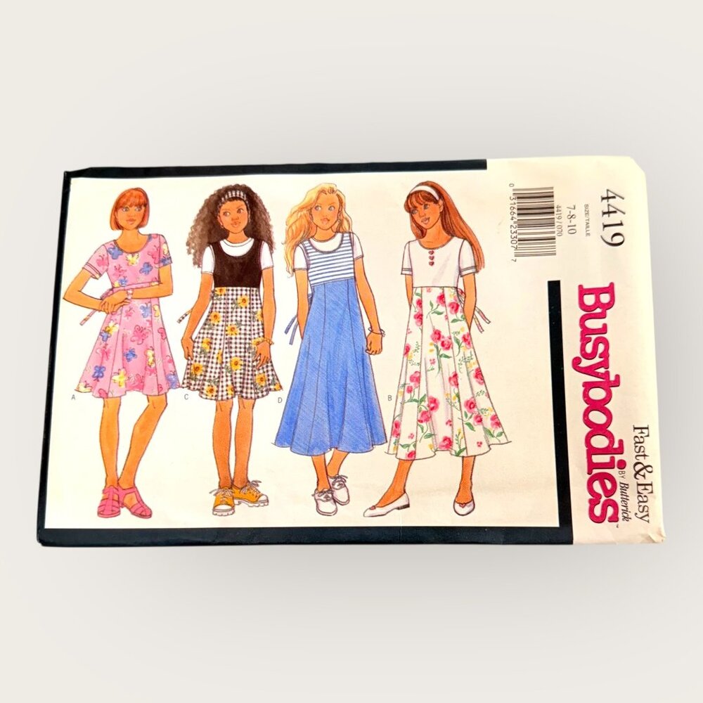 Vintage 1990s Butterick Sewing Pattern 4419 Girls Dress Size 7-10